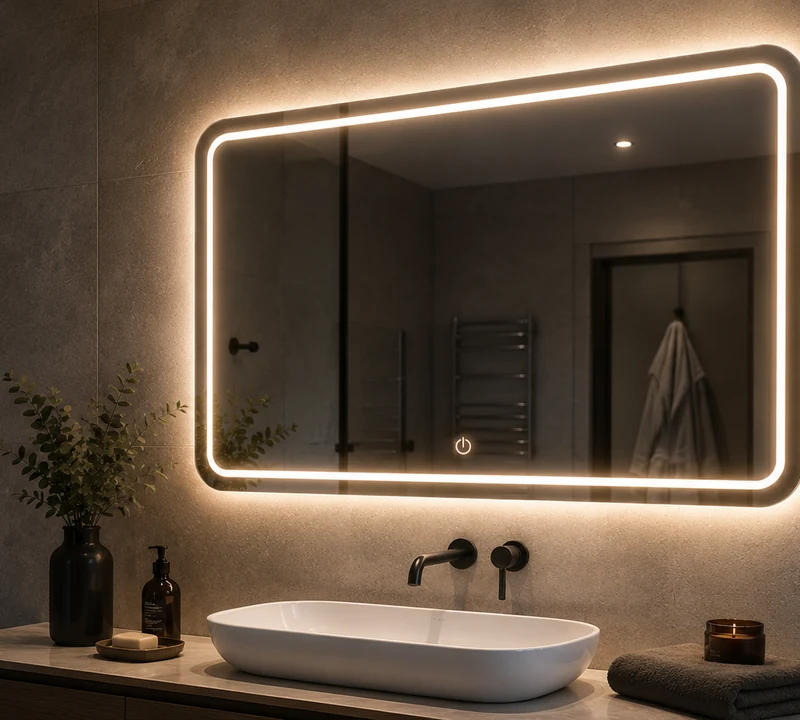 Custom illuminated backlit bathroom mirror