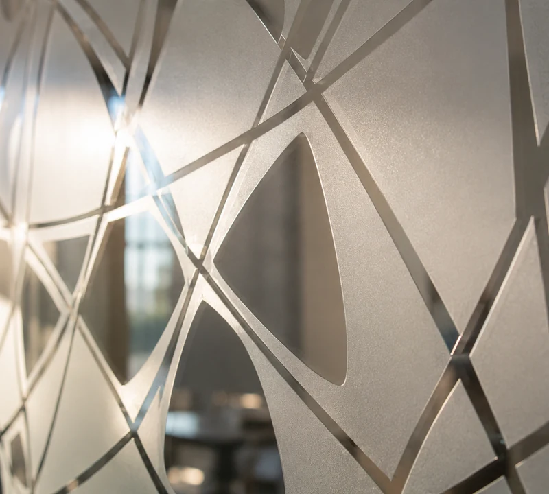 Decorative sandblasted and etched glass panel