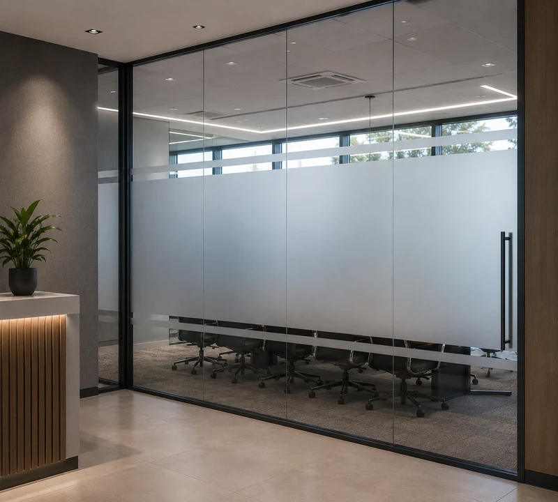 Office glass branding and frosted privacy vinyl