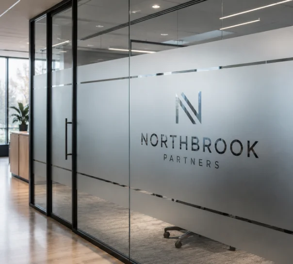 Cut vinyl branding on commercial glazing