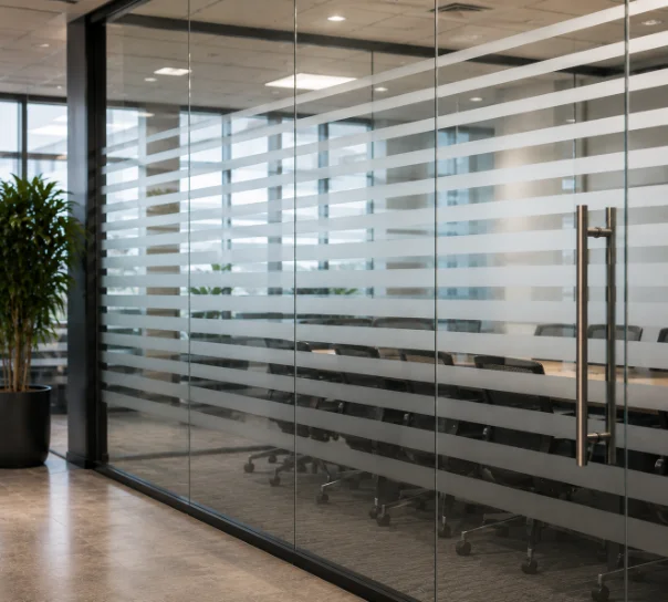 Decorative frosted glass partition with pattern